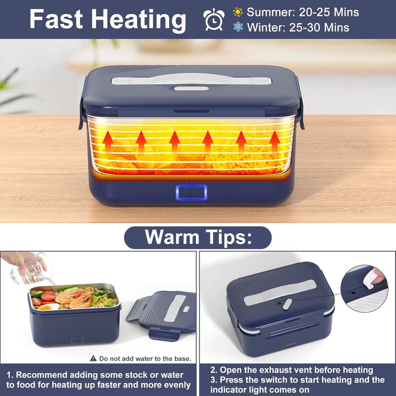 Vabaso Electric Lunch Box Food Heater, 1.8L/61oz Heated Lunchbox for Adults Work/Home Car/Truck, Food Warmer Heating Lunchboxes with Removable Container, 100W - Image 3